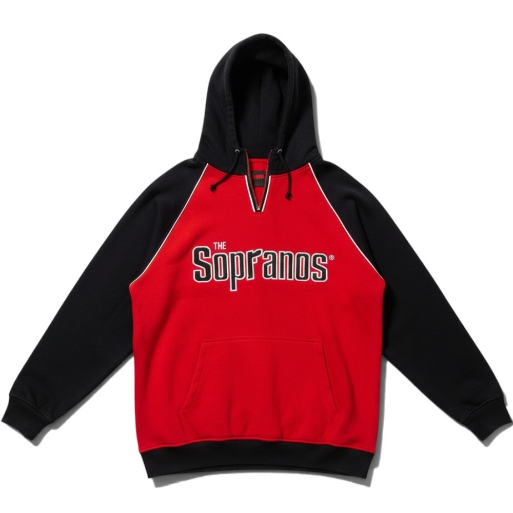 HBO The Sopranos Hoodie 1/4 Zip Pullover Red Black Large Excellent